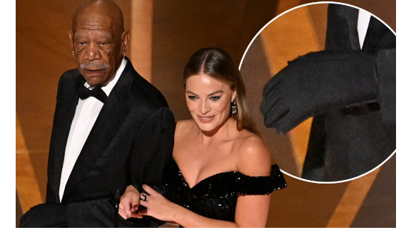 Morgan Freeman spotted wearing glove on left hand at the Oscars